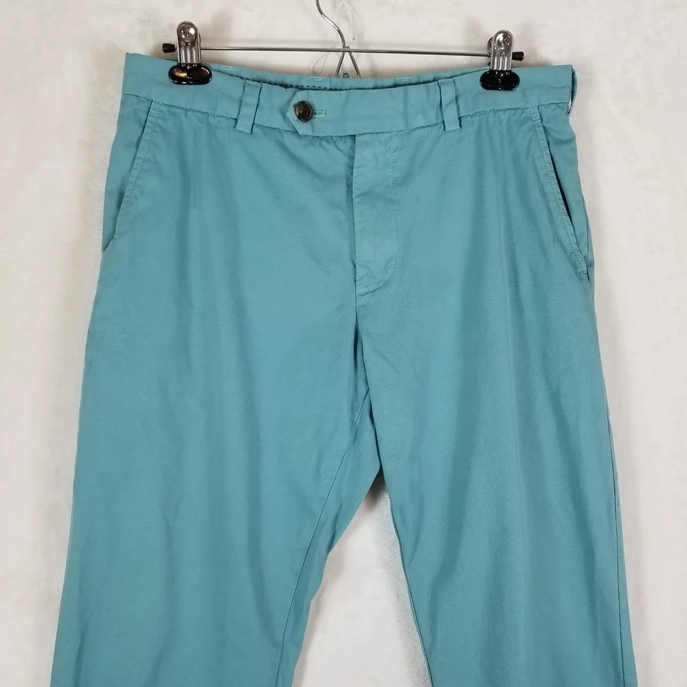 Brooks Brothers Milano Chinos Mens 34x32 Teal Slim Fit Cotton Trousers